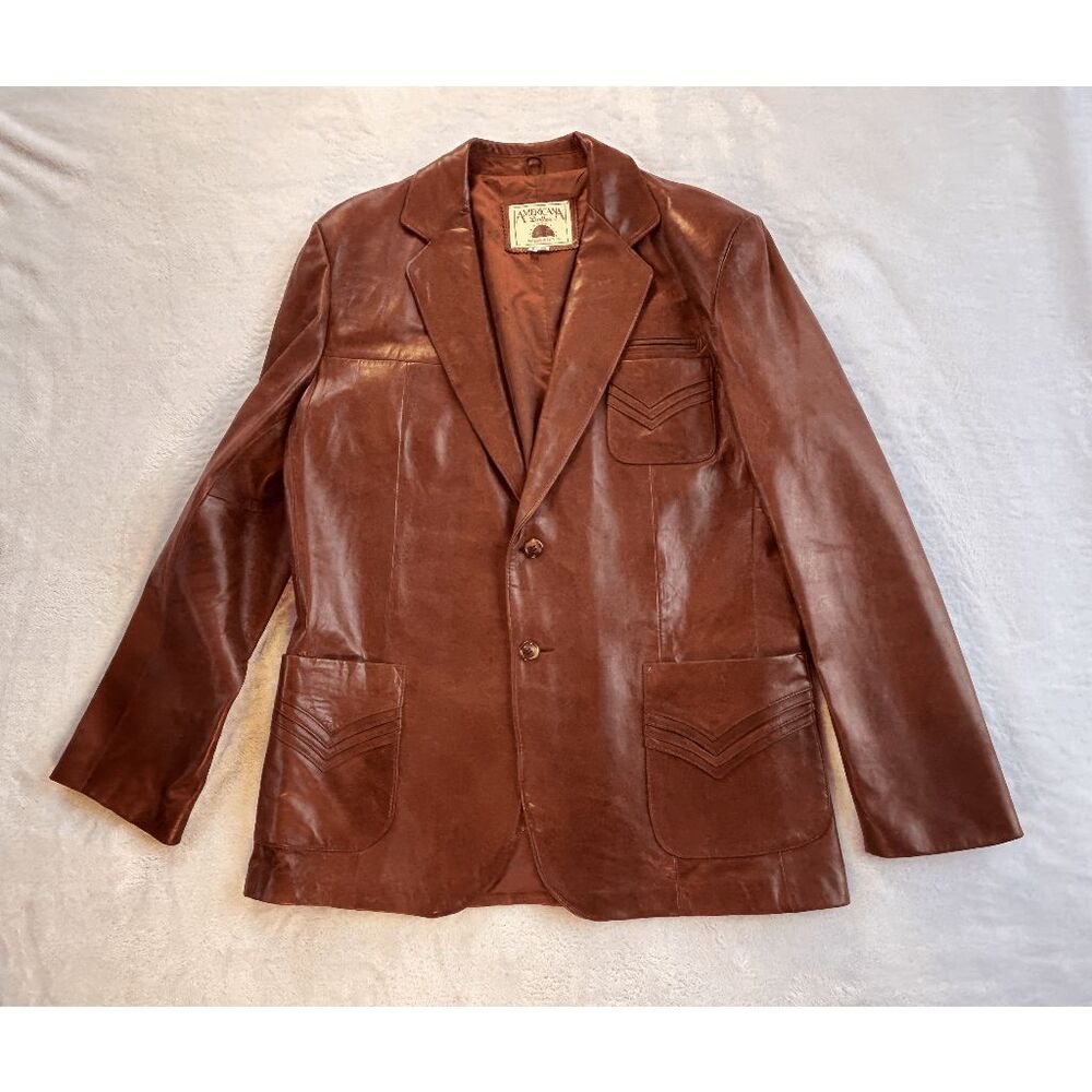 Men's Vintage Americana Leather Corp. Red Dress Jacket/Blazer Size 46, Button Up